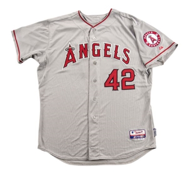 2012 Mark Trumbo (Home Run) Game Worn Anaheim Angeles Jackie Robinson Day #42 Road Jersey (MLB Authenticated)